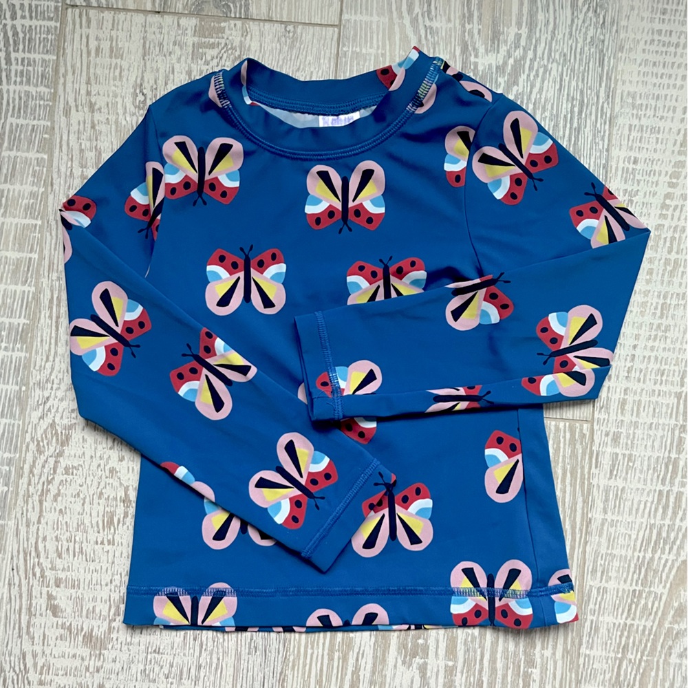 Hanna Andersson Butterfly Print Rashguard Swim Long Top Size 5 110 cm VGUC Blue